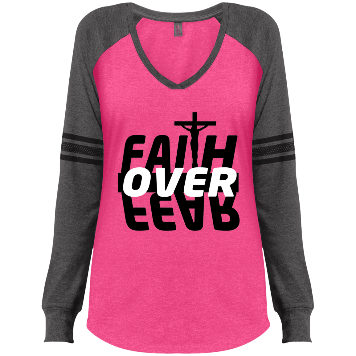 Faith Over Fear Ladies' Game LS V-Neck T-Shirt