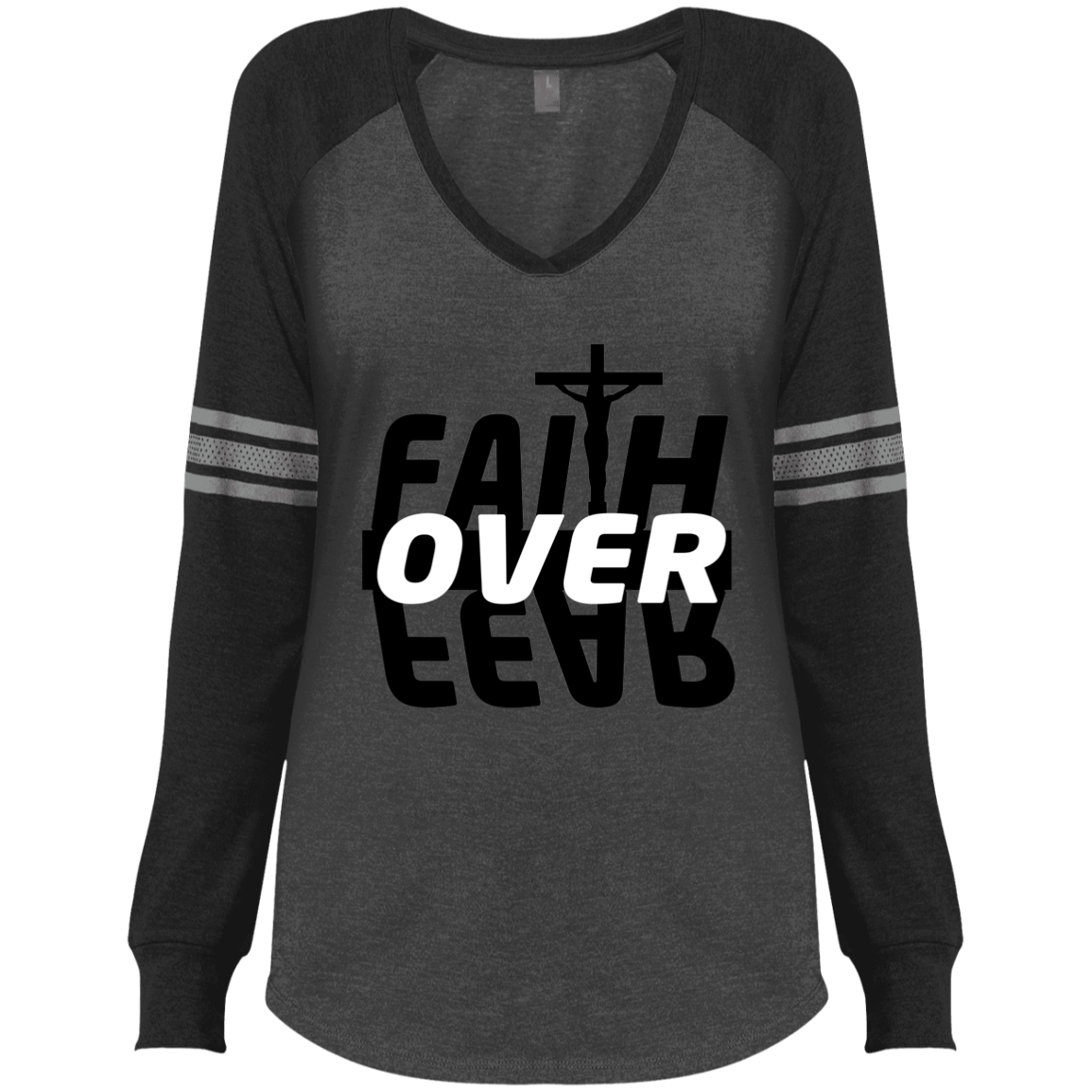 Faith Over Fear Ladies' Game LS V-Neck T-Shirt