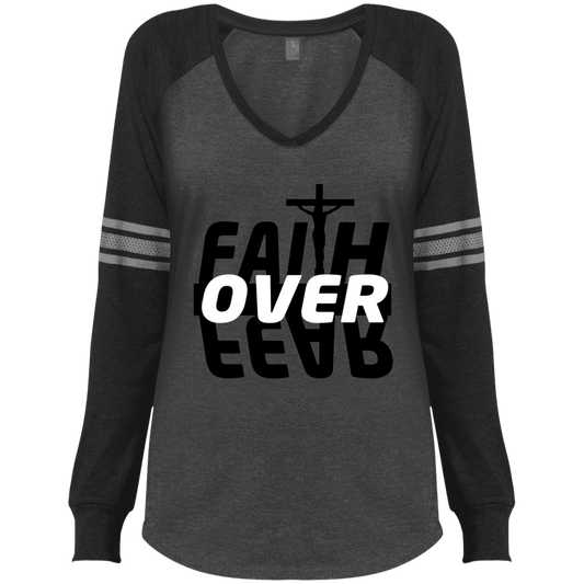 Faith Over Fear Ladies' Game LS V-Neck T-Shirt